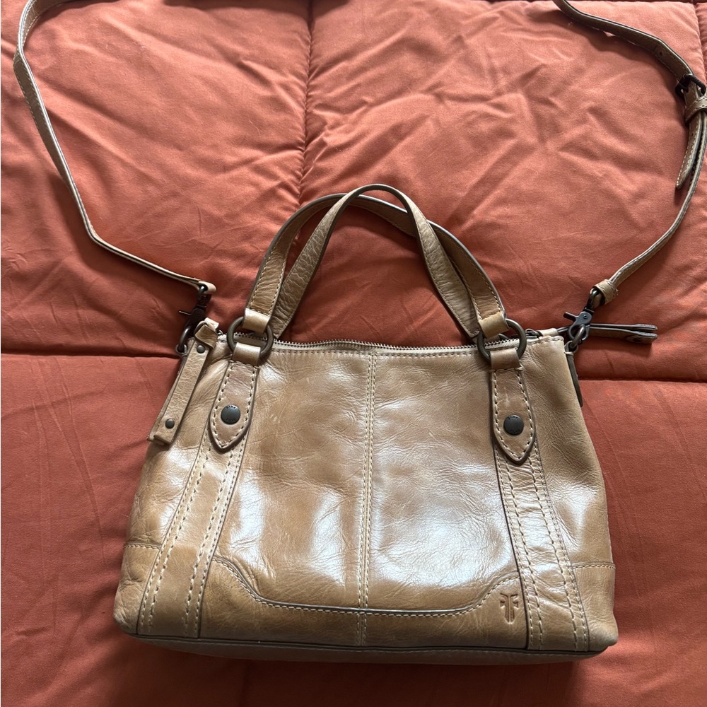 Frye Tan Leather Crossbody Bag with Structured Design